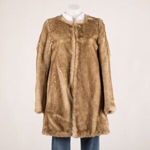 Uniqlo Tan Faux Fur Collarless Long Coat XS